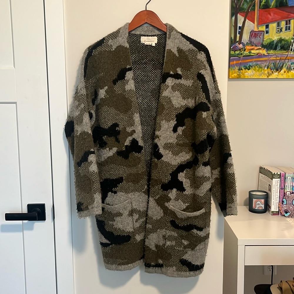 Anthropologie Camo Cardigan Sweater size small